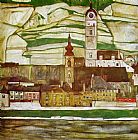 Egon Schiele Stein on the Danube with Terraced Vineyards painting